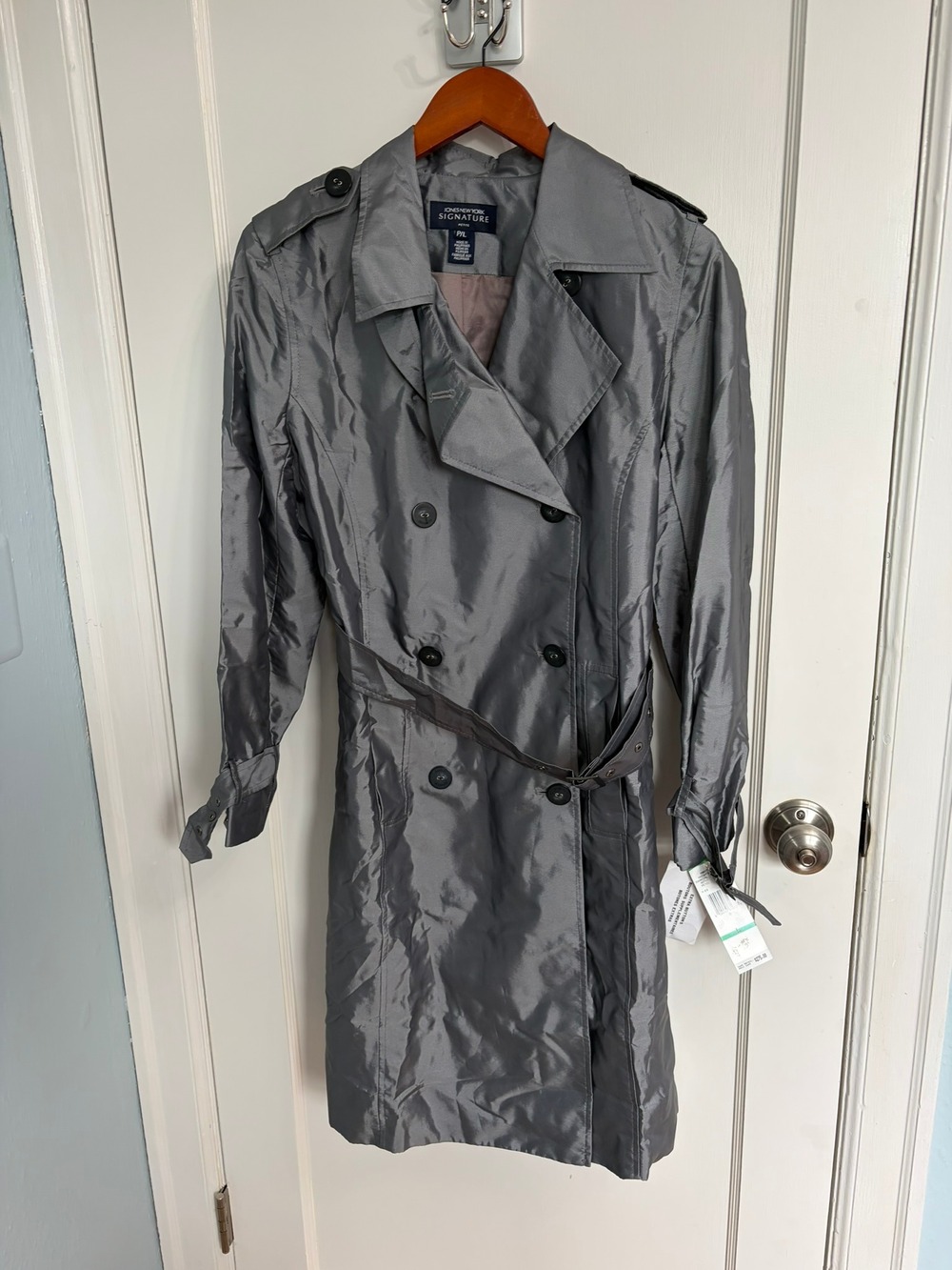 Jones NY Signature Trench Coat P/L Charcoal Knights Bridge NWT $275 Belted